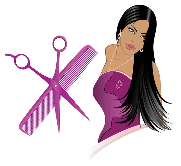 Woman Cutting Hair Scissors Vector Illustration — Stock Vector