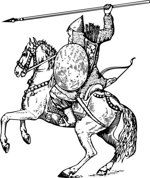 Desenho Vetorial Guerreiro Com Cavalo — Vetor de Stock