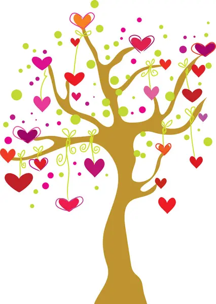 Vector Illustration Love Tree Hearts — Stock Vector