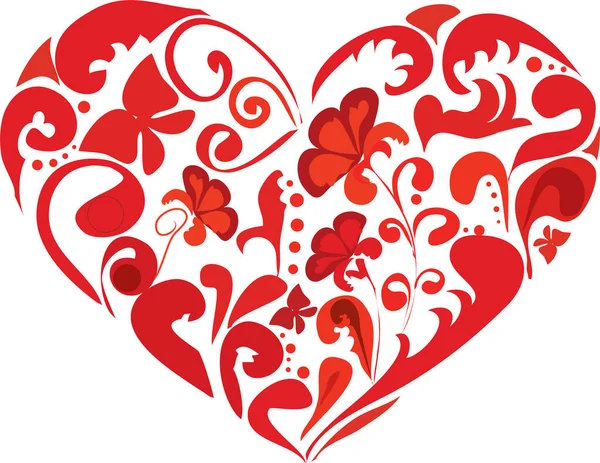 用鲜花和蝴蝶做成的红心 — 图库矢量图片#