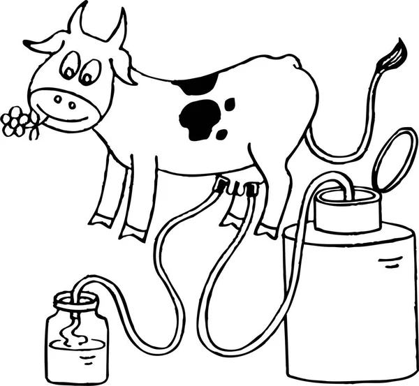 Cow Milk Milk Coloring Page Black White Vector Illustration — Stock Vector