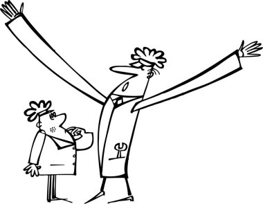 vektör karikatür doktoru ve hastası