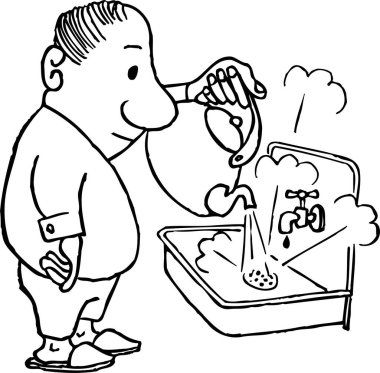 Su ısıtıcısının lavabosuna kaynar su döken adam.