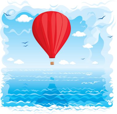 Gökyüzünde uçan kırmızı bir balonun vektör çizimi