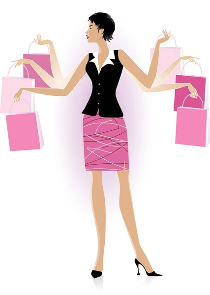Illustration Vectorielle Femme Shopping Avec Des Sacs — Image vectorielle