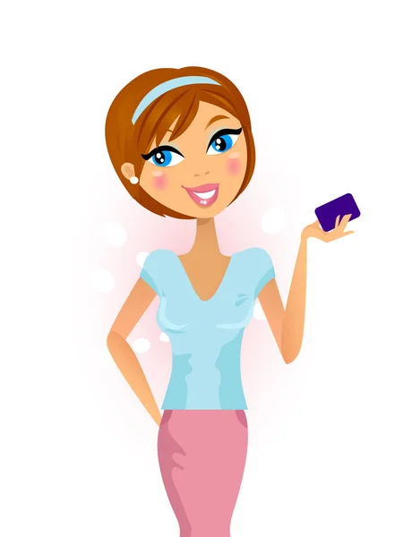 Woman Holding Credit Card Vector Illustration — Stock Vector