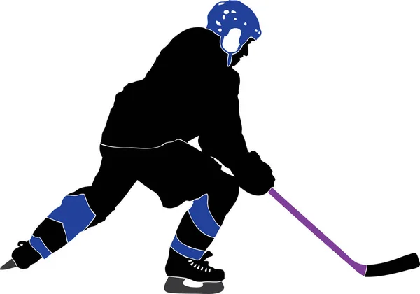 Illustration Joueur Hockey Sur Glace Silhouette Sur Fond Blanc — Image vectorielle