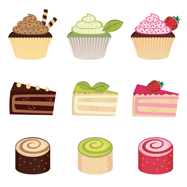 Reihe Von Köstlichen Verschiedenen Desserts Symbole Vektorillustration — Stockvektor