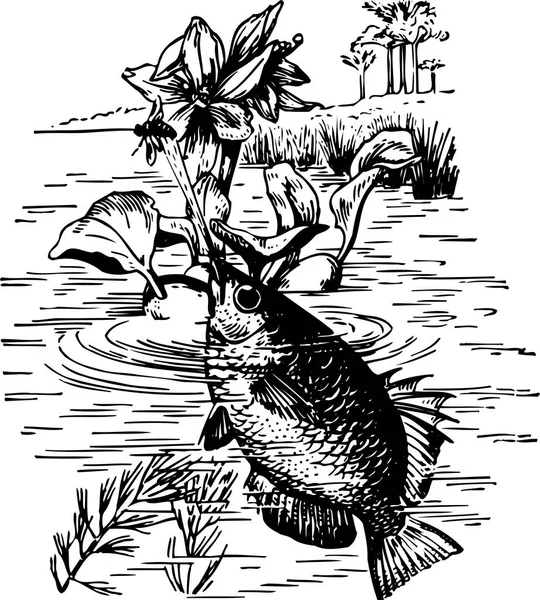 Απεικόνιση Ενός Ψαριού Και Ενός Λουλουδιού — Διανυσματικό Αρχείο