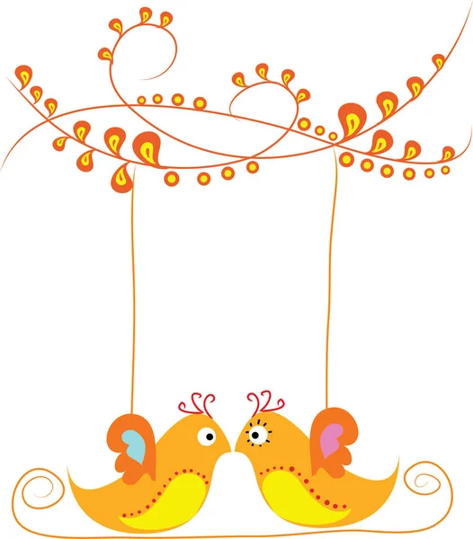 Deux Oiseaux Mignons Sur Une Corde Avec Ruban — Image vectorielle