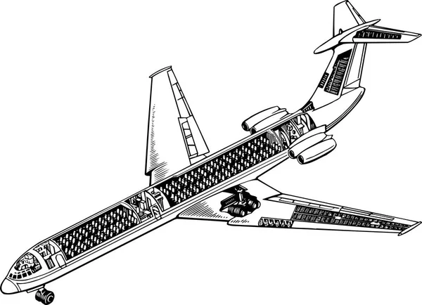 Beyaz Arkaplanda Uçak Çizimi — Stok Vektör
