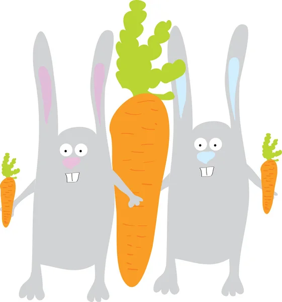 Karotten Und Kaninchen Zeichentrickfiguren Illustration — Stockvektor