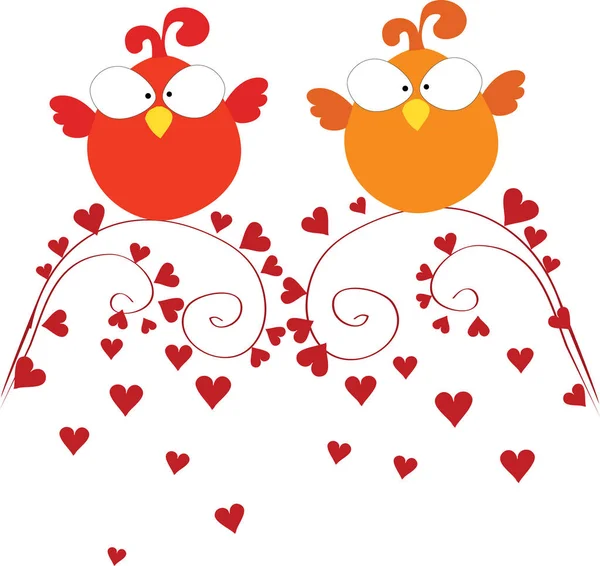Oiseaux Mignons Avec Des Coeurs — Image vectorielle