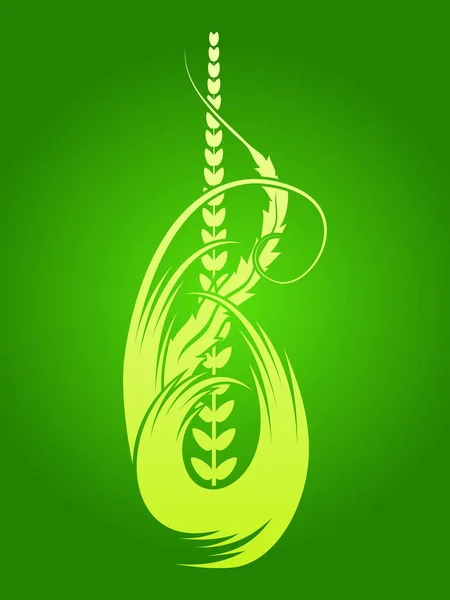 Verde Espigas Trigo Vector Icono Ilustración Sobre Fondo Verde — Vector de stock