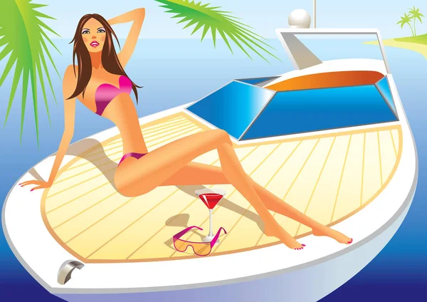 Illustration Woman Boat — Stock Vector