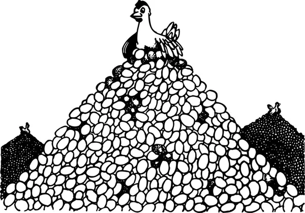 Een Cartoon Illustratie Zwart Wit Afbeelding Van Een Kip Eieren — Stockvector