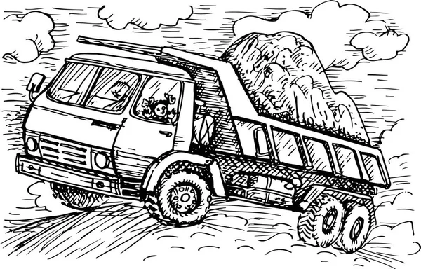 スリップロードで行われる砂でいっぱいのトラック — ストックベクタ