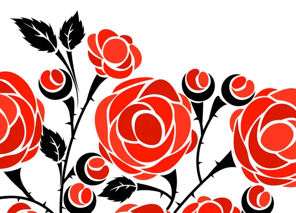 Rote Rosen Mit Blättern Und Zweigen — Stockvektor