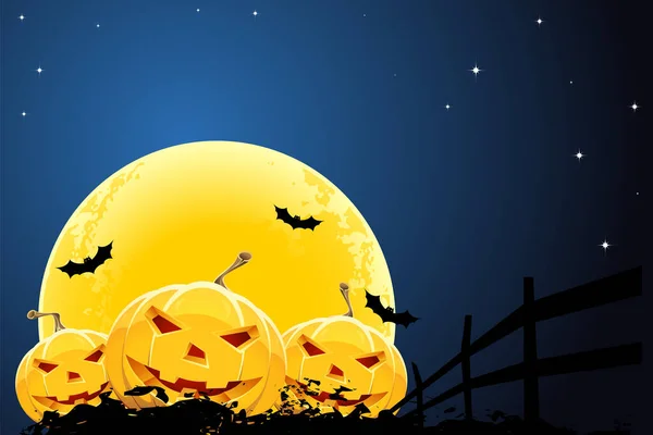 Halloween Bakgrund Med Månen Fladdermöss Och Pumpor — Stock vektor