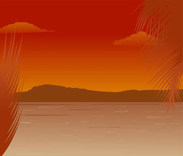 Vacker Solnedgång Över Havet Vektor Illustration — Stock vektor