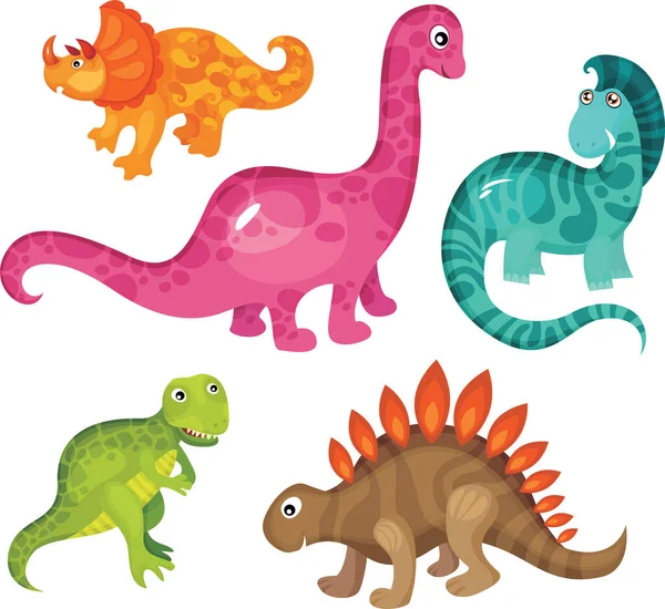 Sevimli Dinozor Illüstrasyon Seti — Stok Vektör