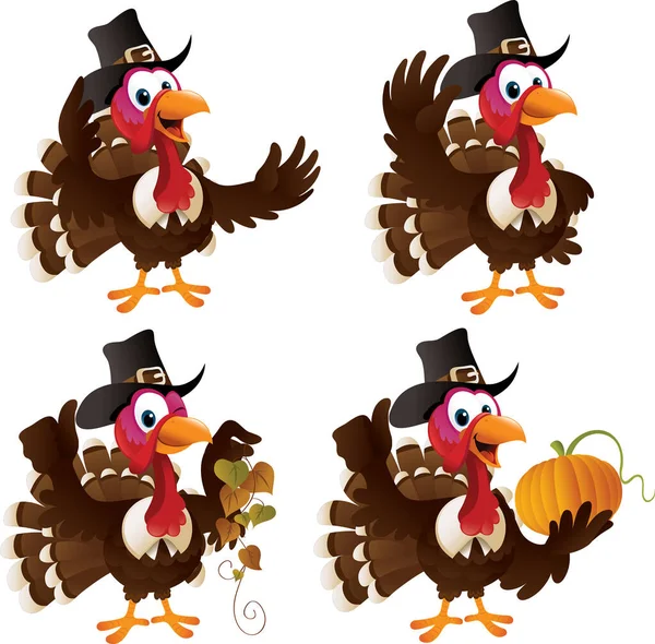 Set Turkey Turkey Cartoon Illustration — Stock Vector