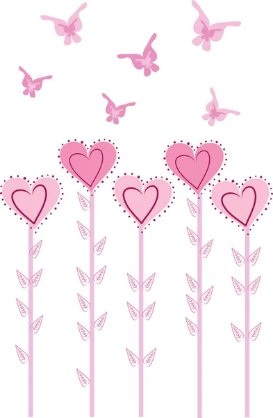 Coeurs Roses Papillons — Image vectorielle