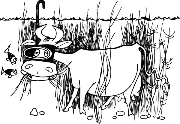 Cartoon Illustration Cow Horns Underwater — Stock Vector