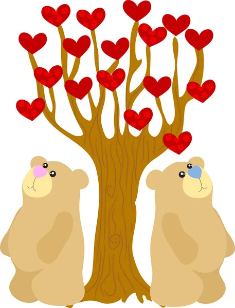 Δύο Χαριτωμένα Αρκουδάκια Και Καρδιές Κινουμένων Σχεδίων — Διανυσματικό Αρχείο