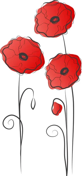 Red Poppies Vector Background — Stock Vector