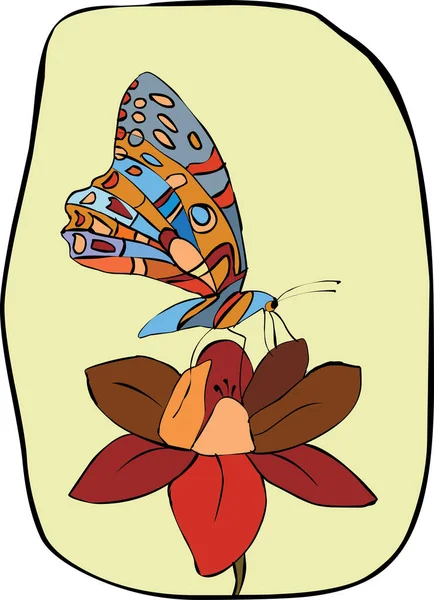 Color Mariposa Con Flores Vector Ilustración — Archivo Imágenes Vectoriales