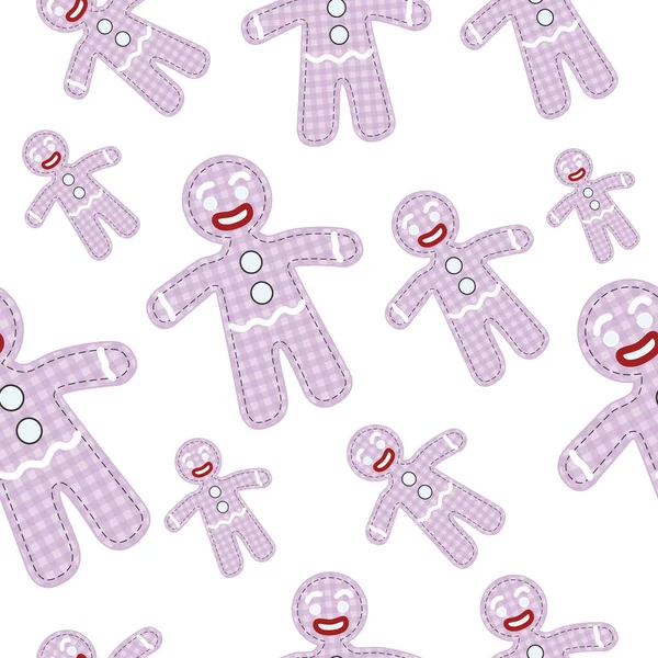 Seamless Pattern Cute Gingerbreads White Background — Stock Vector