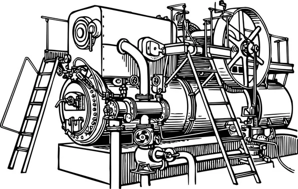 Schwarz Weiße Zeichentrickzeichnung Einer Dampflokomotive — Stockvektor