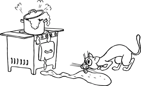 Kot Kuchni Wektor Ilustracji — Wektor stockowy