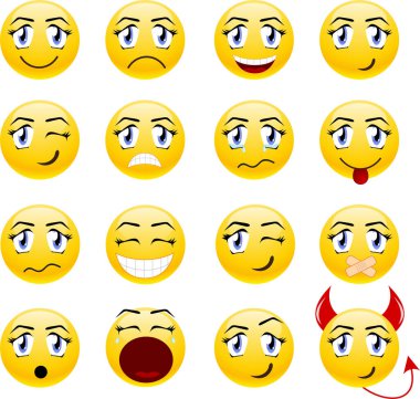 Bir dizi duygu simgesi. vektör illüstrasyonu.