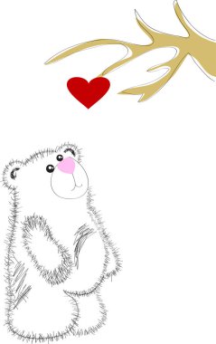 Kirpi ve kalp beyaz arka planda