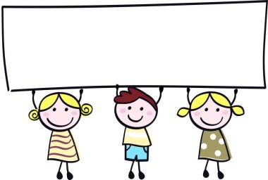 Mutlu çocuklar pankart taşıyor.