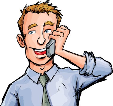Çizgi filmci cep telefonuyla konuşuyor.