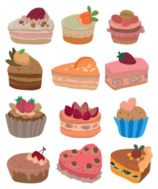 Beyaz arka planda bir dizi lezzetli kek