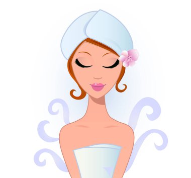 Spa salonundaki bir kızın vektör çizimi