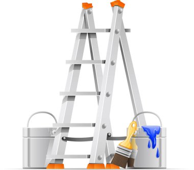 Boya kovaları beyaz üzerine izole edilmiş merdiven