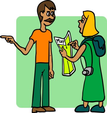 Harita ve sırt çantalı bir adam ve kadın.