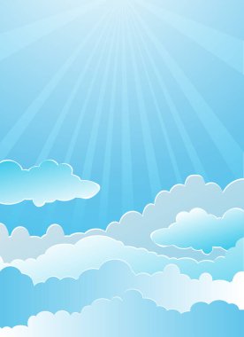Güzel bulutların ve güneş ışınlarının vektör çizimi
