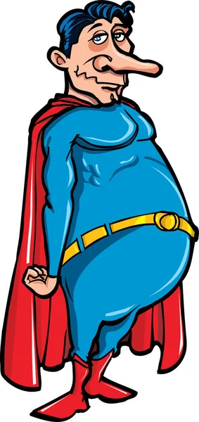 Funny Cartoon Super Hero Man Big Belly — Stock Vector