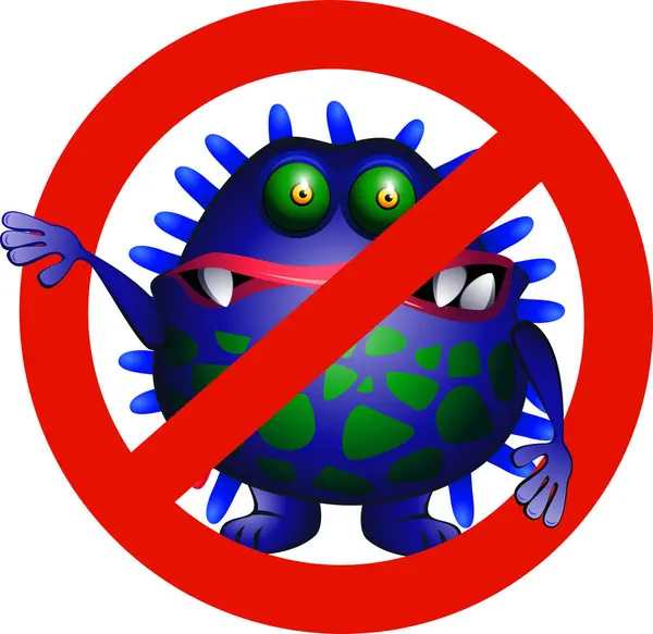 Stop Virus Cartoon Character Stop Sign — Stock Vector