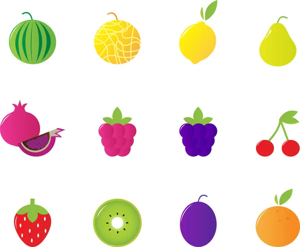 Eine Reihe Von Obst Symbolen Auf Weißem Hintergrund — Stockvektor
