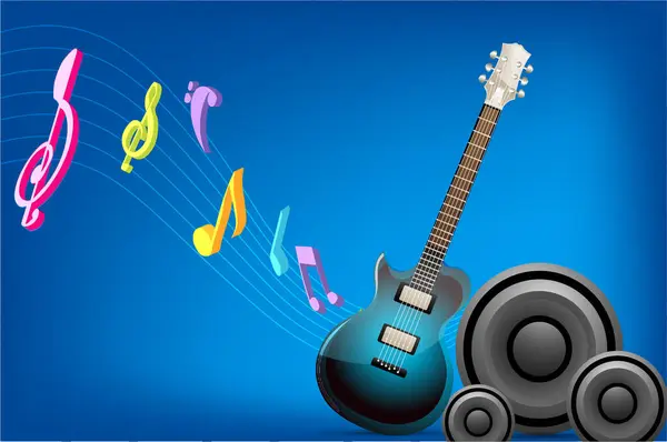 Illustration Guitar Music Notes Blue Background — Stock Vector