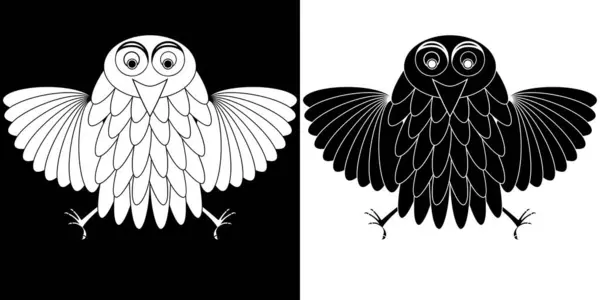 Σετ Από Δύο Μαύρη Κουκουβάγια Φτερά Στο Μαύρο Φόντο — Διανυσματικό Αρχείο