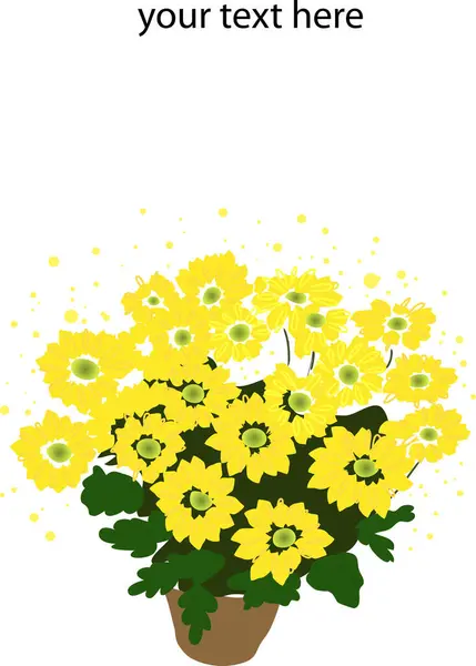 ベクターフローラルイラスト ポットに手描きの花 グリーティングカード — ストックベクタ