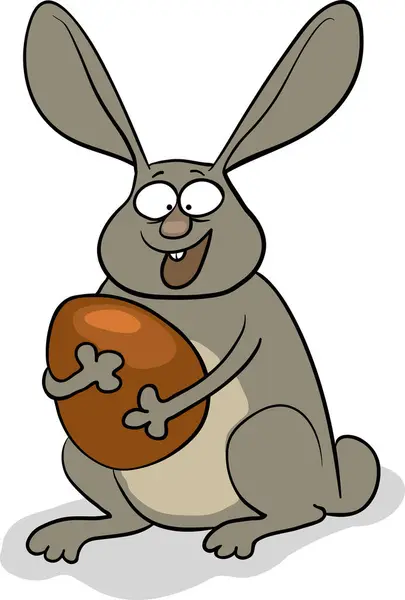 Мультяшна Ілюстрація Щасливого Кролика Тримає Пасхальне Яйце — стоковий вектор